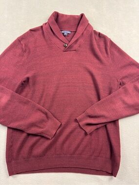 Gap Mens Shawl Collar Sweater Small Maroon Heather Cotton Grandpa Classic Preppy
